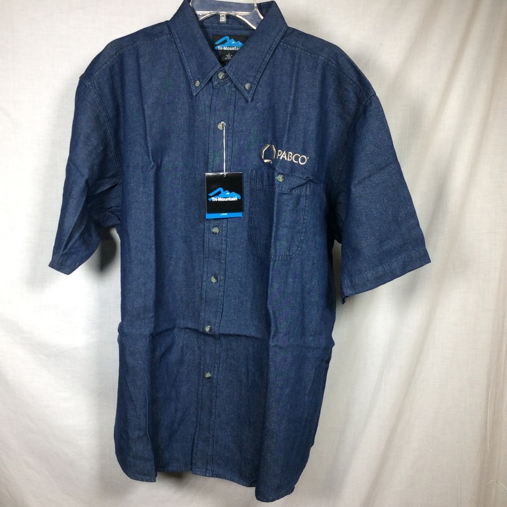 Tri-Mountain Men’s Blue Denim Short Sleeve Button
